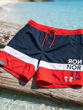 Men's Black and Red Swim Shorts